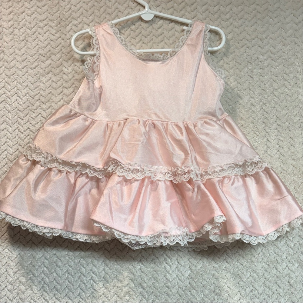 Vtg 70s Union Made Toddler Girl Size 4 Pink Ruffle Trim Tiered Coquette Dress - Picture 2 of 9